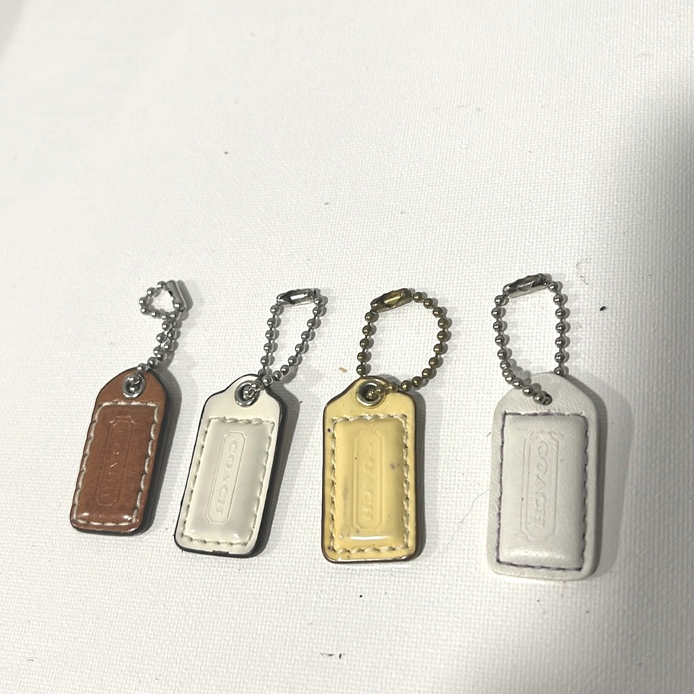 Coach Leather Bag Tags Hang Tag 4 Bundle Lot White Cream Pale-Yellow Brown 1.5in
